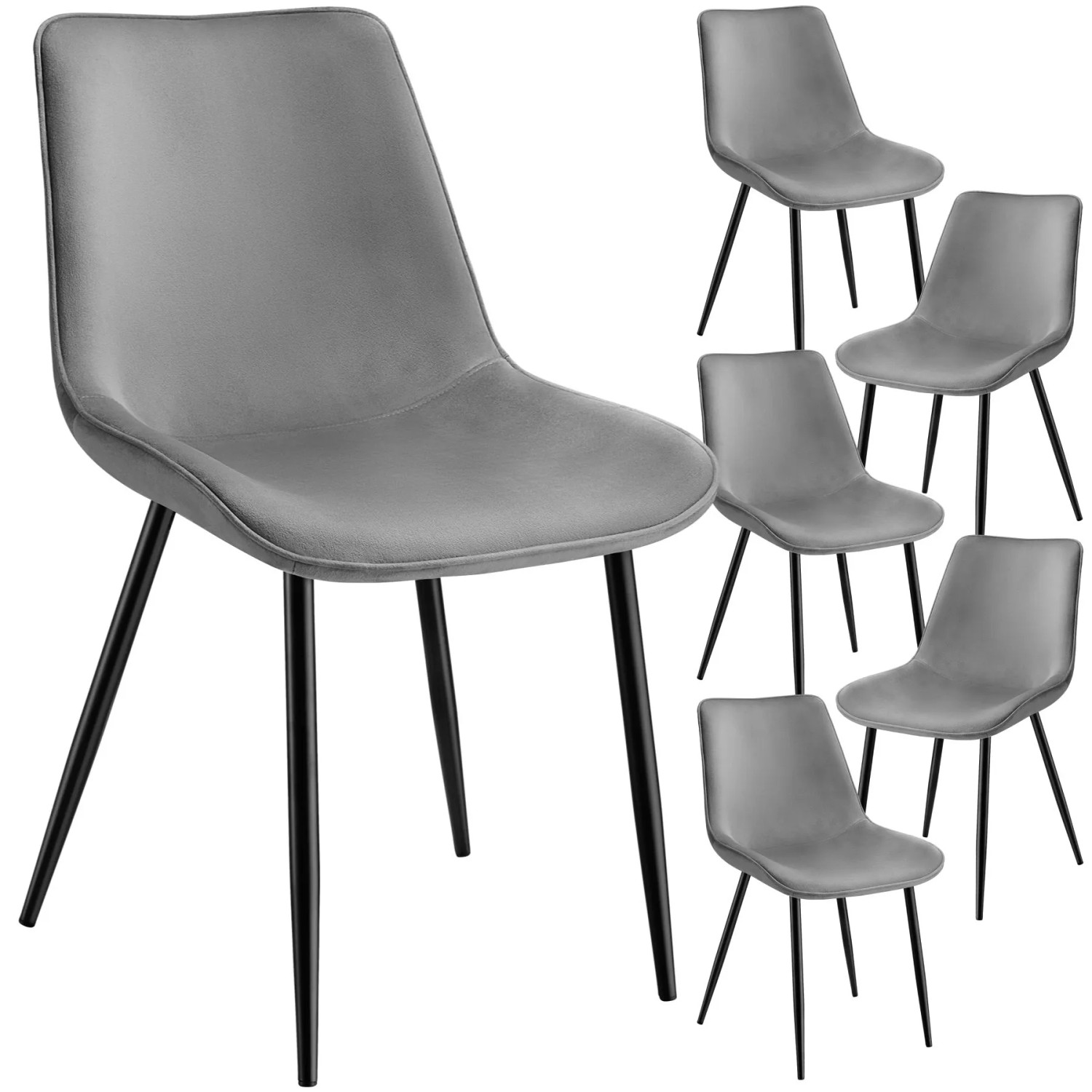 Tectake Set Stuhl Monroe Gepolstert  In Samtoptik Ergonomische Sitzschale 6Er Set 59 x 48 x 82 50 cm Grau