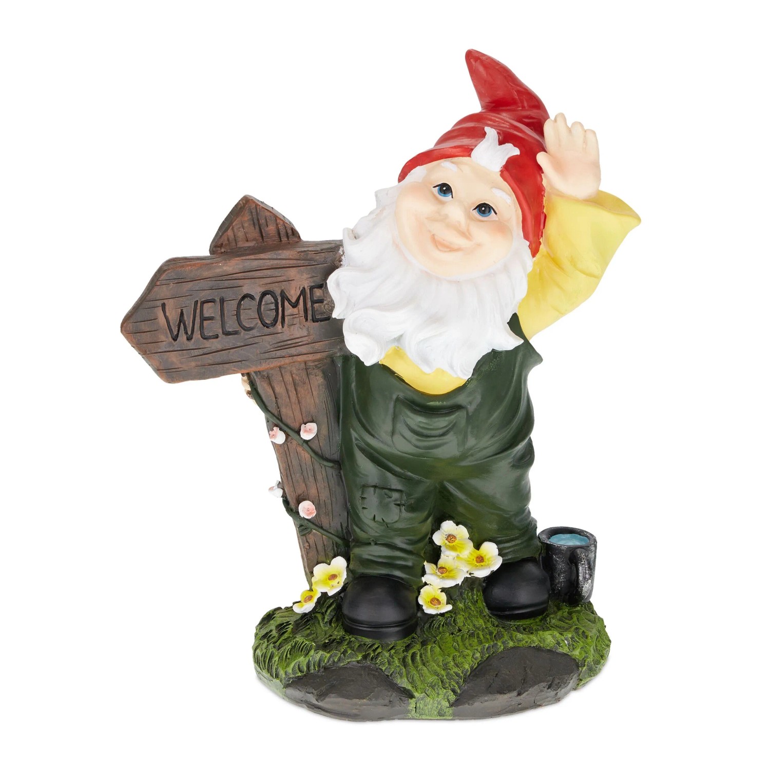 Relaxdays Gartenzwerg Polyresin Bunt mit Welcome-Schild Frostfest 27 cm x 22 cm x 12 cm 0,6 kg
