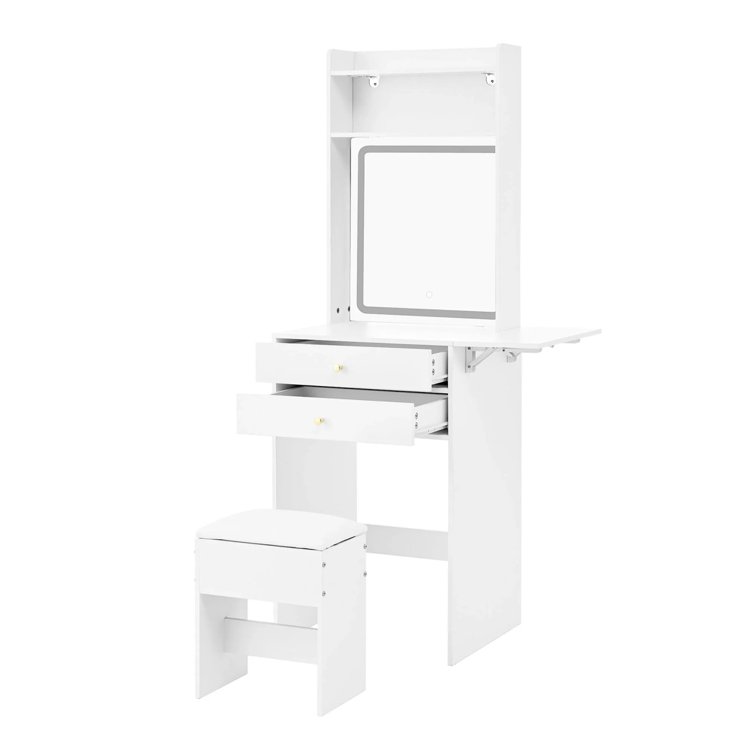 okwish Schminktisch mit LED Spiegel Schubladen Schlafzimmer 75x45x156cm Weiß