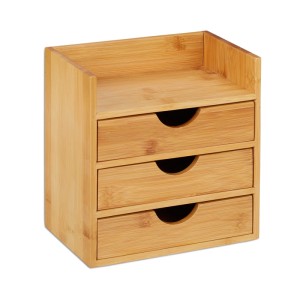 Relaxdays Schreibtischorganizer aus Bambus mit 3 Schubladen und Ablagefläche in Natur.