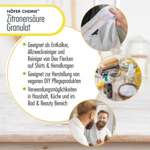 Höfer Chemie Zitronensäure Granulat 5kg: Entkalker, Reiniger, DIY Pflege für Haushalt, Küche und Bad.