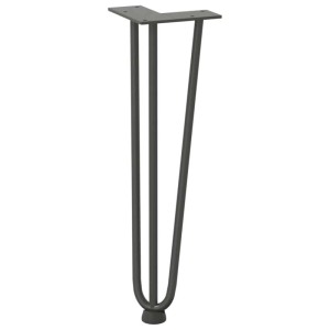 Anthrazitfarbenes Haarnadelbein aus pulverbeschichtetem Stahl, 42 cm hoch, mit drei Stäben und verstellbarem Fuß für Couchtische.
