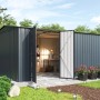 Globel Gerätehaus Worker 1510, anthrazit, mit geöffneten Türen im Garten.