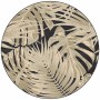 Runder Teppich Smuq Bahama Ø 100 cm mit Blätter-Muster in Beige und Schwarz.
