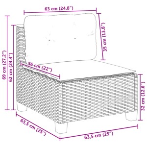 vidaXL Garten-Sofagarnitur, 5-teilig, schwarz, Poly Rattan. Detailaufnahme der Maße eines Ecksofas.