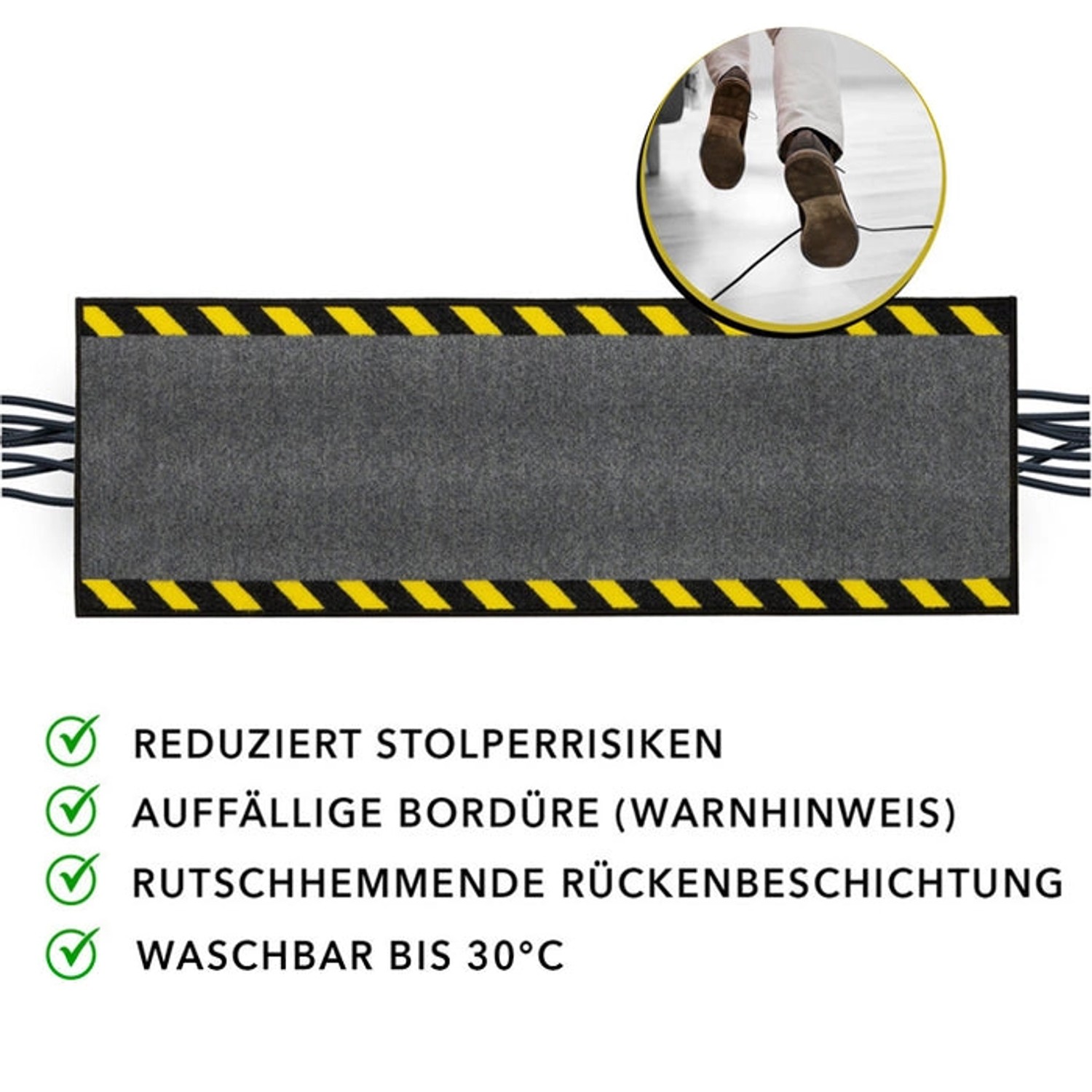 Karat Kabelmatte 40x400cm, schwarz-gelbe Warnumrandung, rutschhemmende Kabelschutzmatte.
