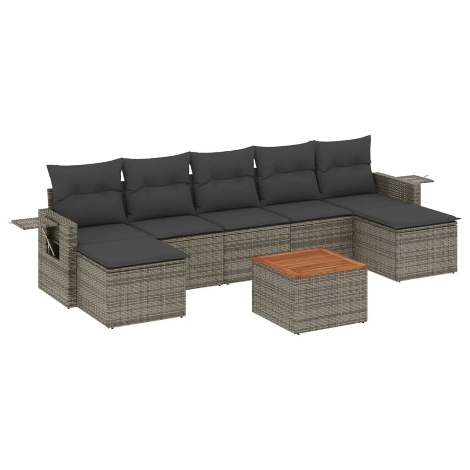 vidaXL 8-Tlg Garten-Sofagarnitur mit Kissen Grau Poly Rattan 3224695