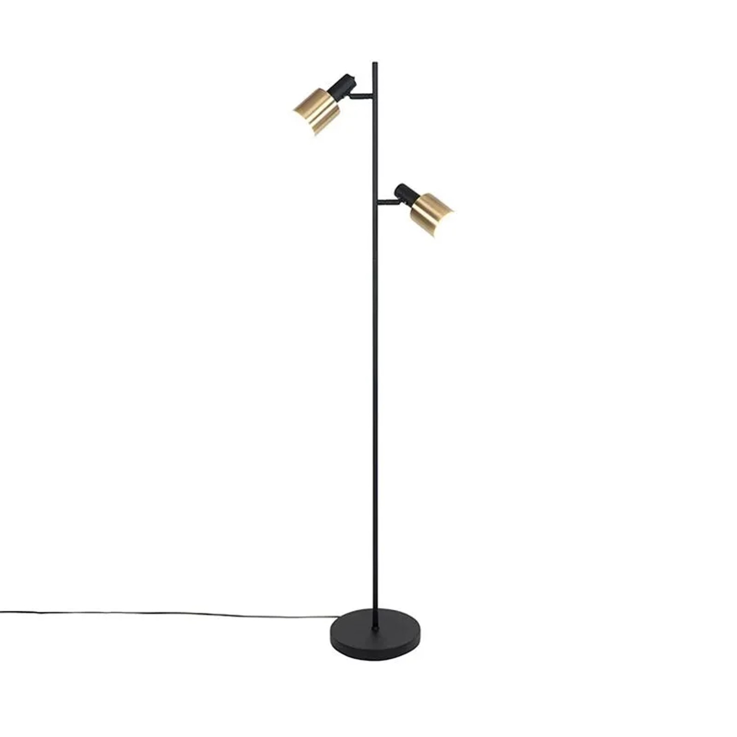 QAZQA Design Stehlampe Schwarz mit Goldenen 2 Lichtern Stijn
