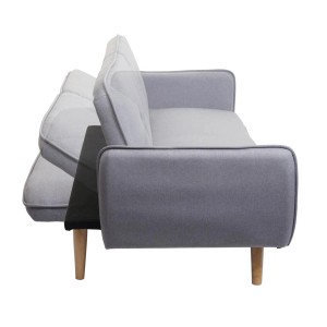 Graues MCW Schlafsofa J18 mit verstellbarer Rückenlehne und Holzfüßen.