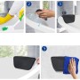 Montage und Pflege der schwarzen KODI Kopfstütze für BONA Rechteck-Badewanne. Zeigt Anbringung mit Saugnäpfen und Reinigung des Badzubehörs.