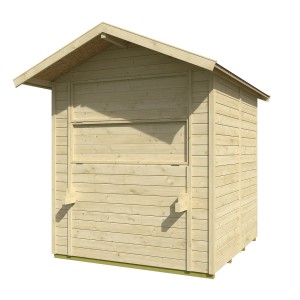 Weka Verkaufsstand Mori, 4 m², naturbelassen, mit Satteldach und Verkaufsluke.