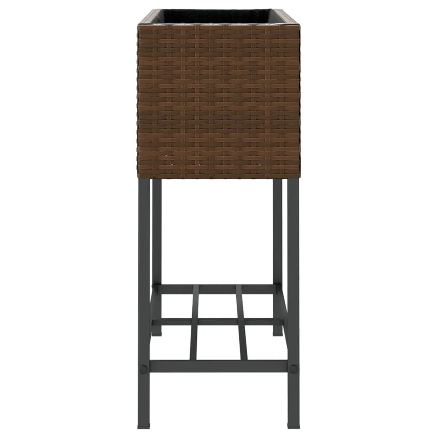 Brauner vidaXL Pflanzkübel mit Ablage aus Poly Rattan für den Garten.