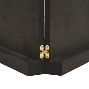 Detailaufnahme: Dunkelgraue vidaXL Waschtischplatte aus Massivholz mit goldenem Scharnier.