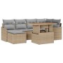 Beiges 7-teiliges vidaXL Garten-Sofa-Set aus Polyrattan mit Tisch und Stauraum.
