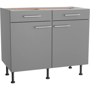 Optifit Unterschrank Mats825, 100 cm, Basaltgrau mit Schubladen und Türen für die Küche.