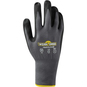 Workpower Arbeitshandschuh Pluto, grau-schwarz, Größe 10, mit Nitrilbenoppung für sicheren Griff.