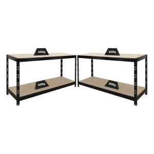 PROREGAL Mega Deal 2X Werkbank Tiger 300 kg Pro Fachboden HxBxT 90x140x60cm Schwarz