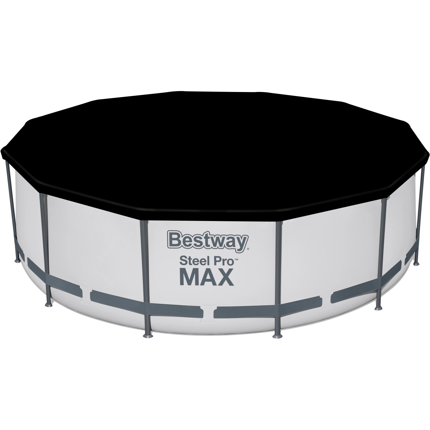 Bestway Stahlrahmenpool Steel Pro Max, Ø 366 cm, mit Abdeckung. Lichtgrauer Frame Pool.