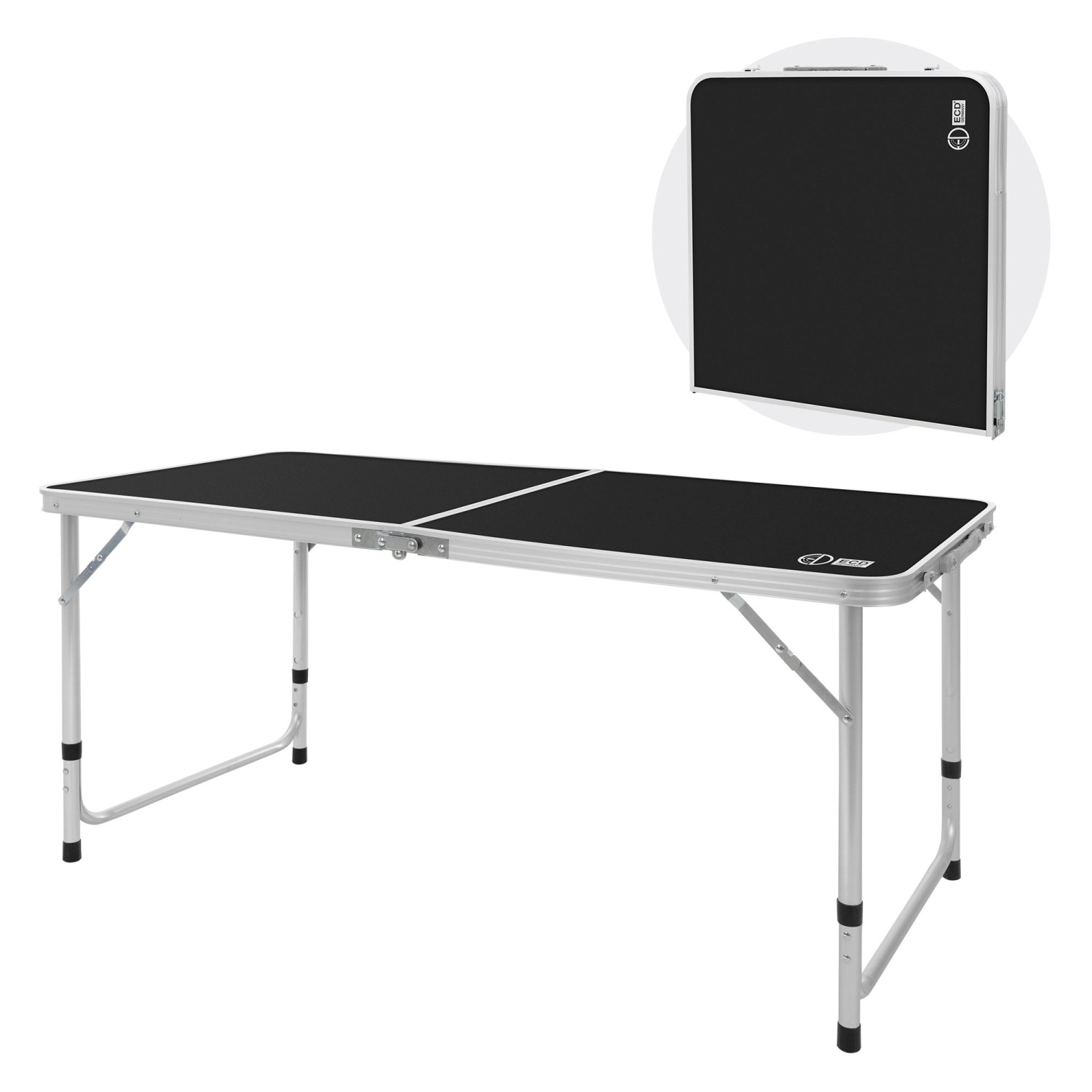 ECD Germany Alu Campingtisch Höhenverstellbar 120x60x54-70 cm Schwarz Klappbar