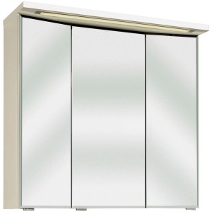 Pelipal Spiegelschrank Trentino, weiß glänzend, 75 cm breit, mit drei Spiegeltüren und Beleuchtung.