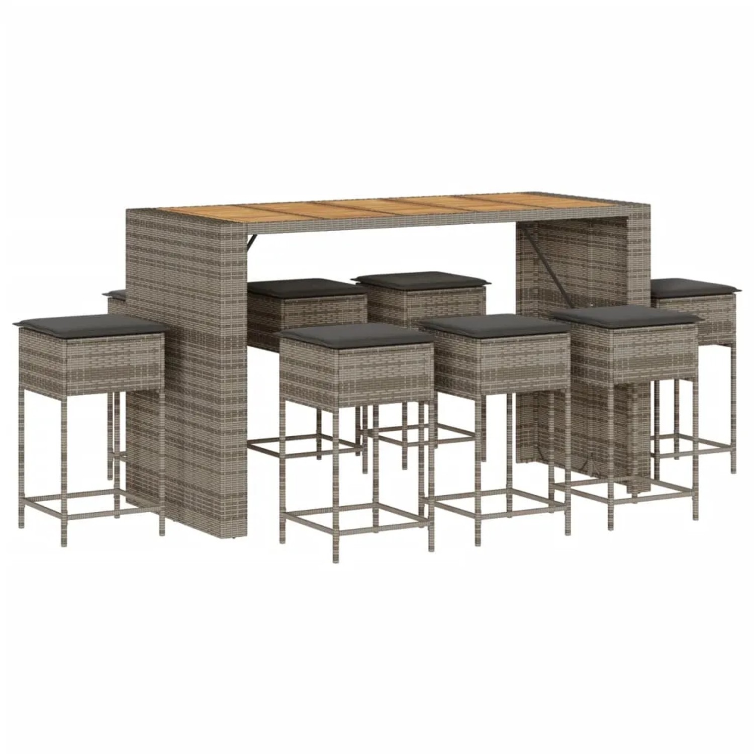 vidaXL 9-tlg Gartenbar-Set mit Kissen Grau Poly Rattan Modell 7