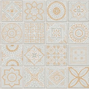 Bricoflor Tapete mit Vintage Fliesenmuster in Weiß, Gold und Silber für Küche und Schlafzimmer.