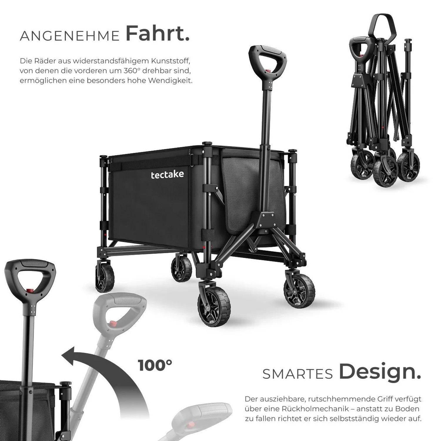 Tectake Bollerwagen Smartrider Faltbar Kunststoffräder Mit Profil 47 x 83 x 90 cm Schwarz_3