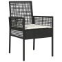 Schwarzer vidaXL Gartenstuhl aus Poly Rattan mit Sitzkissen, Teil der 3-tlg. Essgruppe.