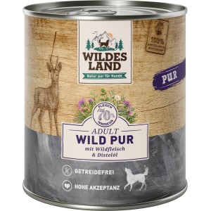 Dose Wildes Land Hunde-Nassfutter Wild Pur mit Distelöl, getreidefrei und hoher Akzeptanz.