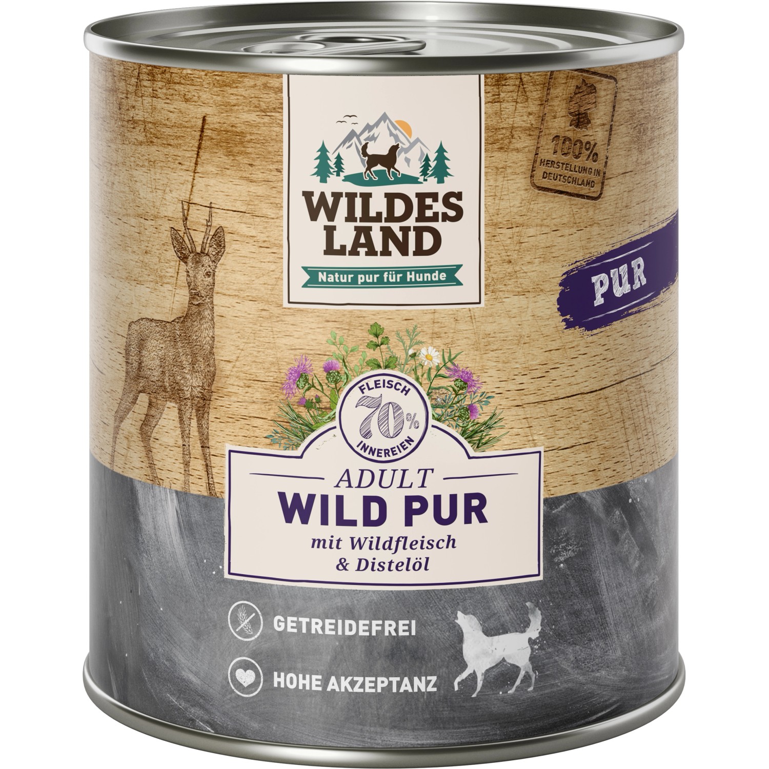 Wildes Land Hunde-Nassfutter Wild Pur mit Distelöl 800 g