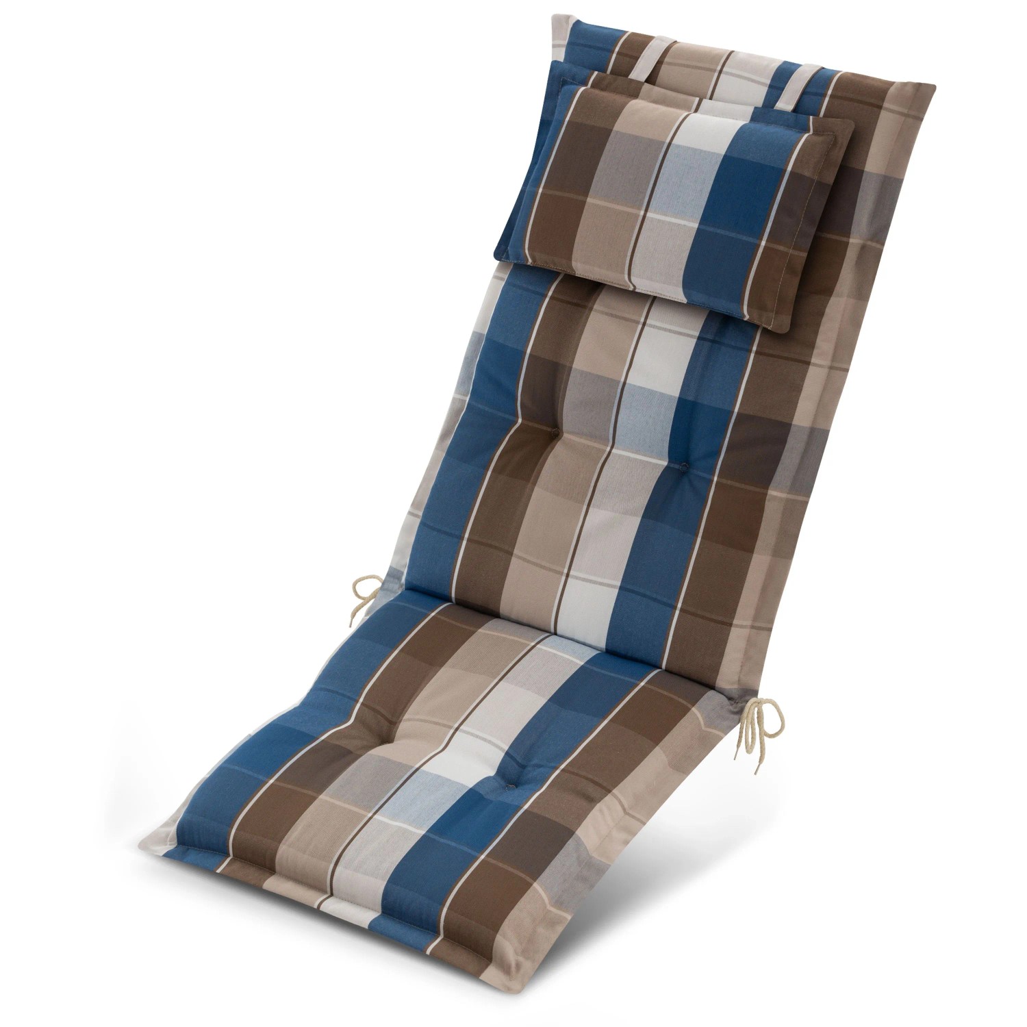 Beautissu Premium Hochlehnerauflage 120x50x7cm Braun-Blau-Kariert
