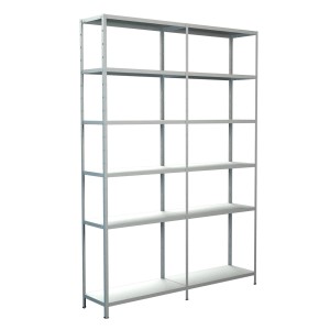 Weißes Schulte Steckregal (Grund- und Anbauregal) mit 12 Böden, ideal für Lagerung.