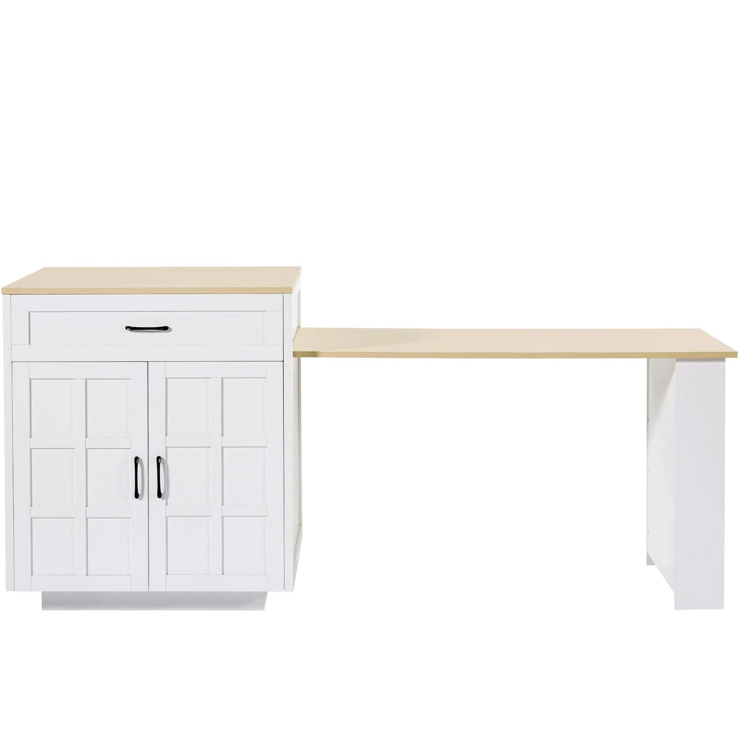 Merax Ausziehbare Kücheninsel 133-202x70x93.5cm  2 Schubladen  4 Fächer  Weiß