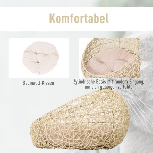 PawHut Katzenbett: Korb aus Rattan mit weichem Kissen für Katzen und kleine Hunde.