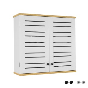 SoBuy Wandschrank BZR42-W, weißer Hängeschrank mit Lamellentüren und hellem Holzrahmen.