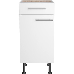 Weißer Optifit Unterschrank Bengt932 (40 cm) mit Schublade und Tür für die Küche.
