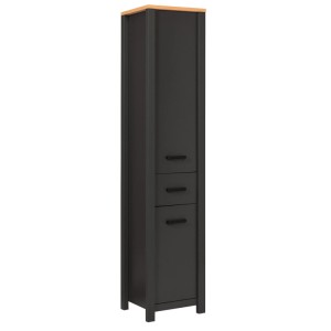 Anthrazitfarbener Veneto Hochschrank mit Artisan Eiche Optik, Tür und zwei Schubladen. Ideal für Bad und Küche.