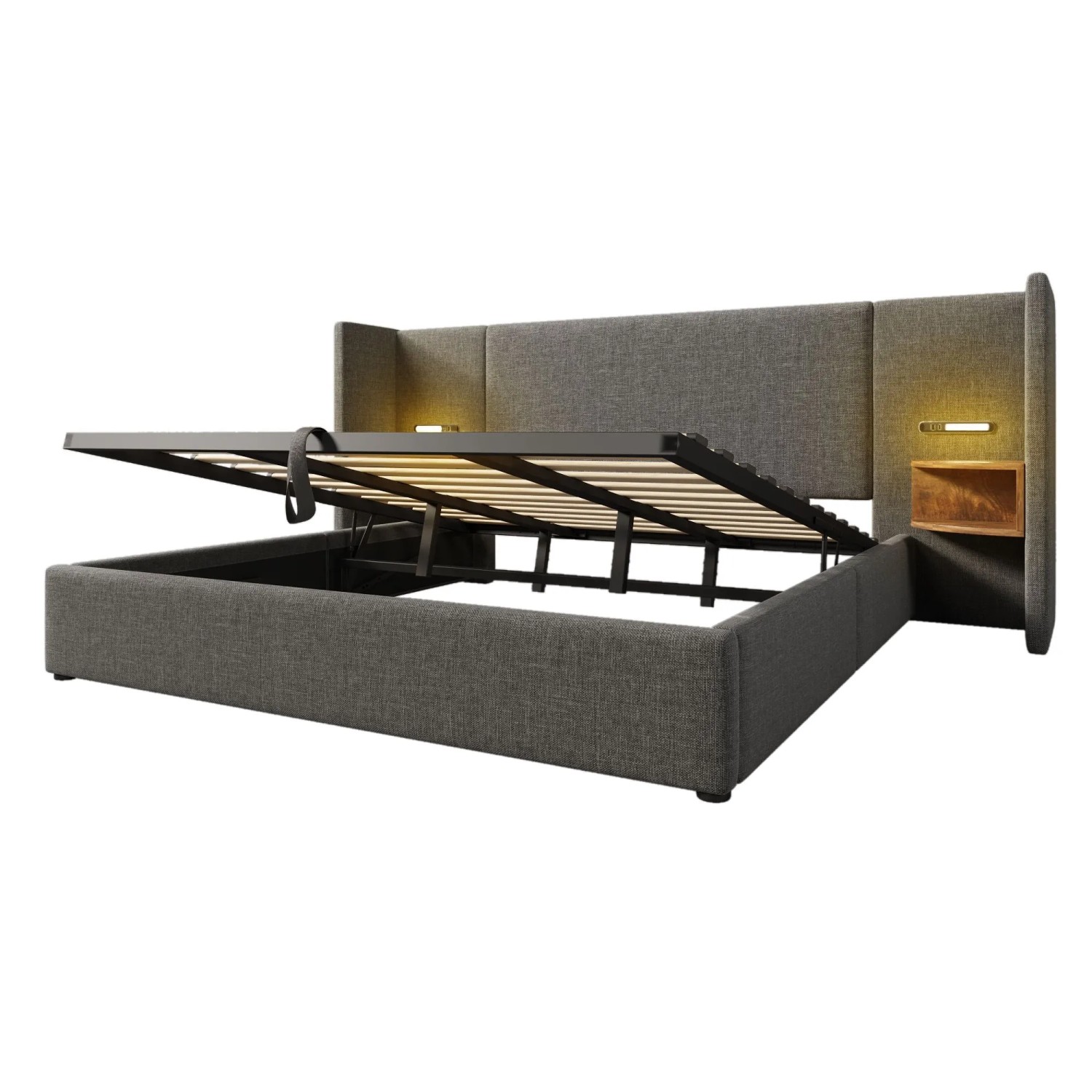 Merax Polsterbett 180x200cm Nachttisch USB-C Leselampe Grau