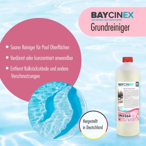 Baycinex Grundreiniger für Pools, 6 x 1l Flasche. Reinigt Pooloberflächen von Kalk und Verschmutzungen.