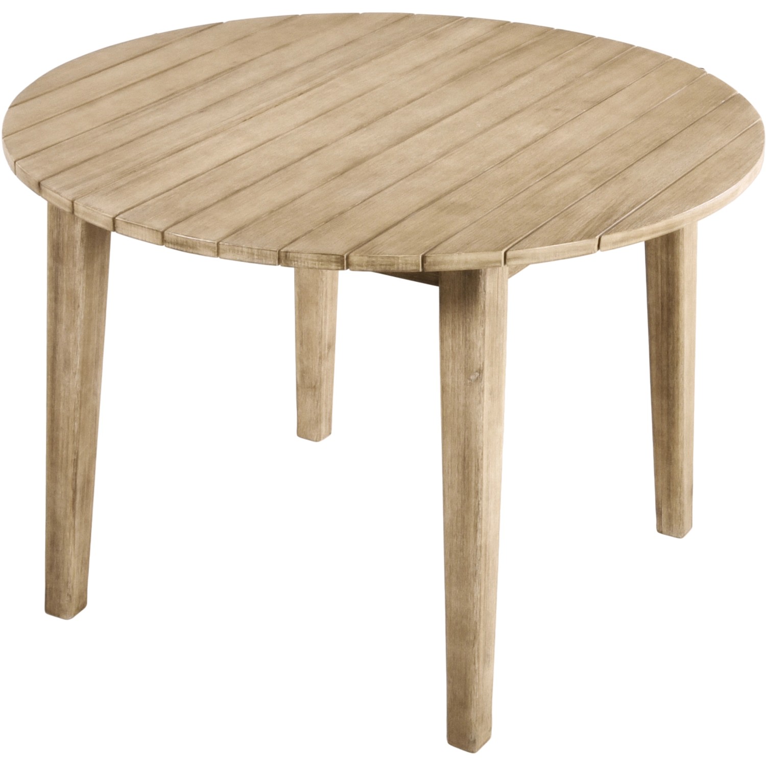 Runder Gartentisch Arvada von Garden Pleasure, Ø 110 cm, aus Holz in Natur.