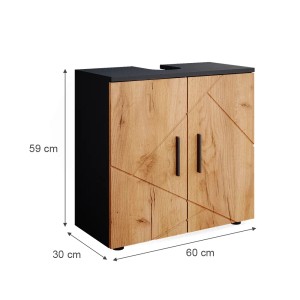 Vicco Waschbeckenunterschrank Irma, Anthrazit/Eiche, 60x59 cm. Badmöbel mit zwei Türen und Griffen.