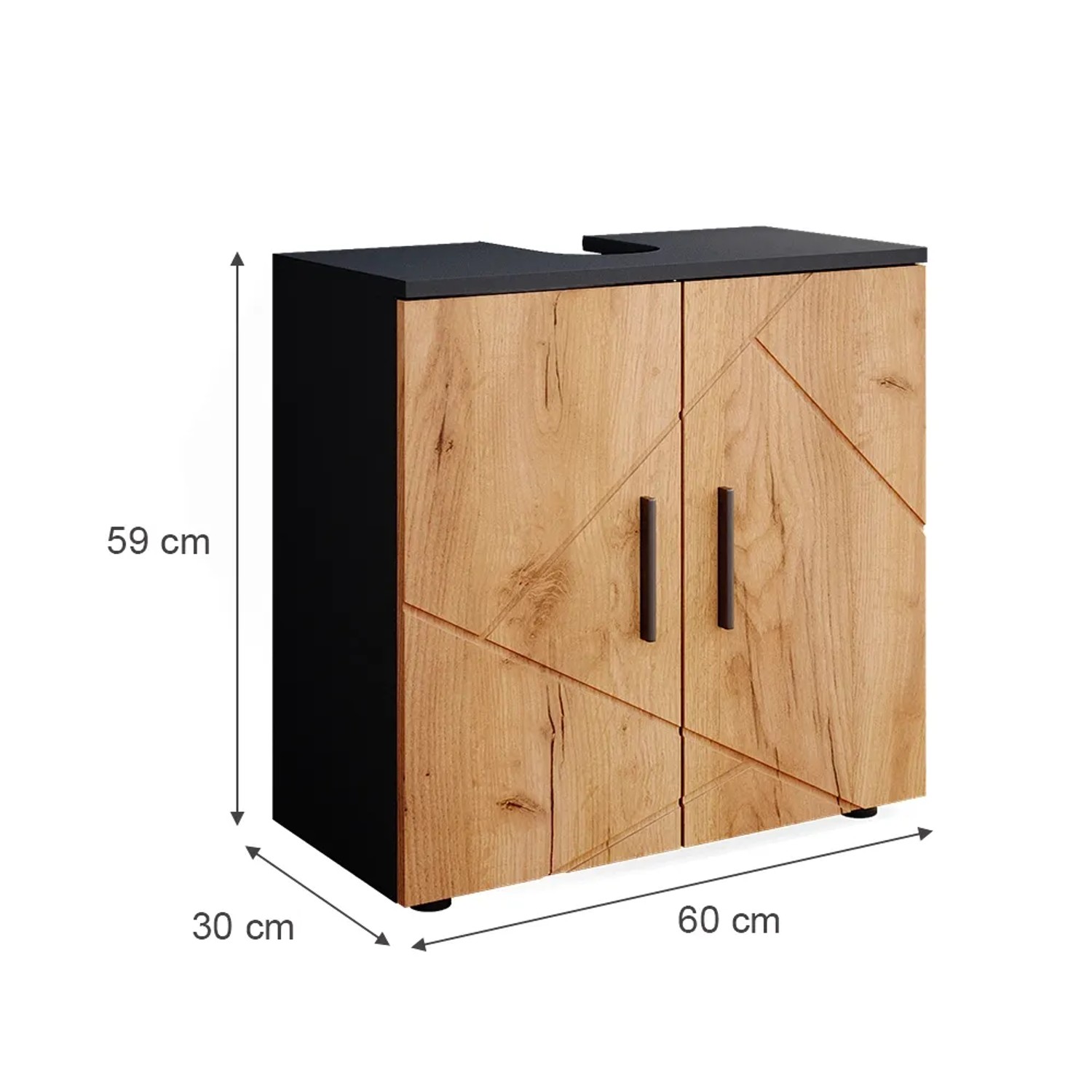 Vicco Waschbeckenunterschrank Irma, Anthrazit/Eiche, 60x59 cm. Badmöbel mit zwei Türen und Griffen.