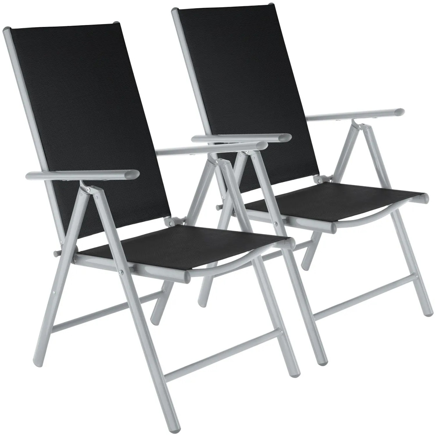 Tectake Gartenstuhl Marilena Klappbar Textilenegewebe Mit Aluminiumgestell 2Er Setschwarz Silber