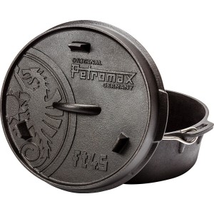 Petromax Dutch Oven FT4.5-T, schwarzer Feuertopf mit Deckel und planen Boden.