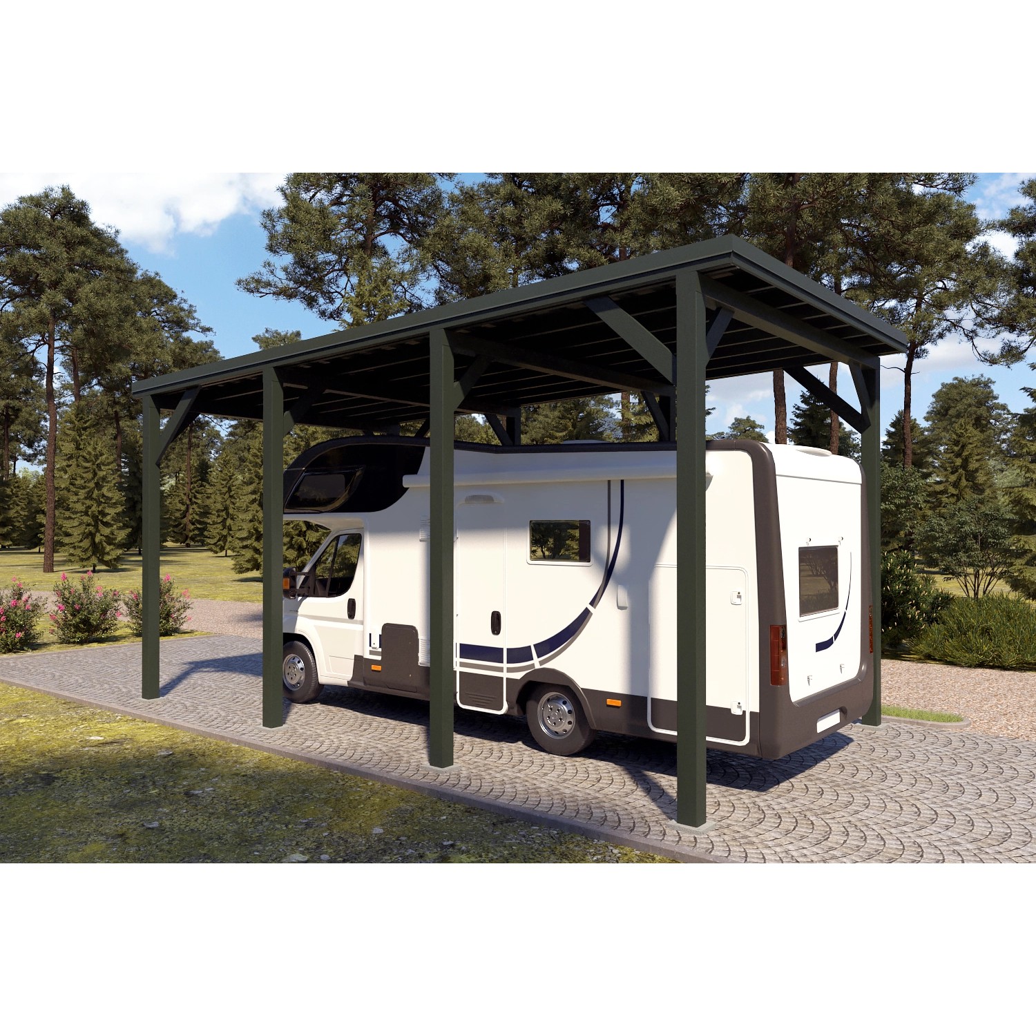 Holzbrüder Camping-Carport Ralf 28m² Chromoxidgrün-Dornengrün günstig online kaufen