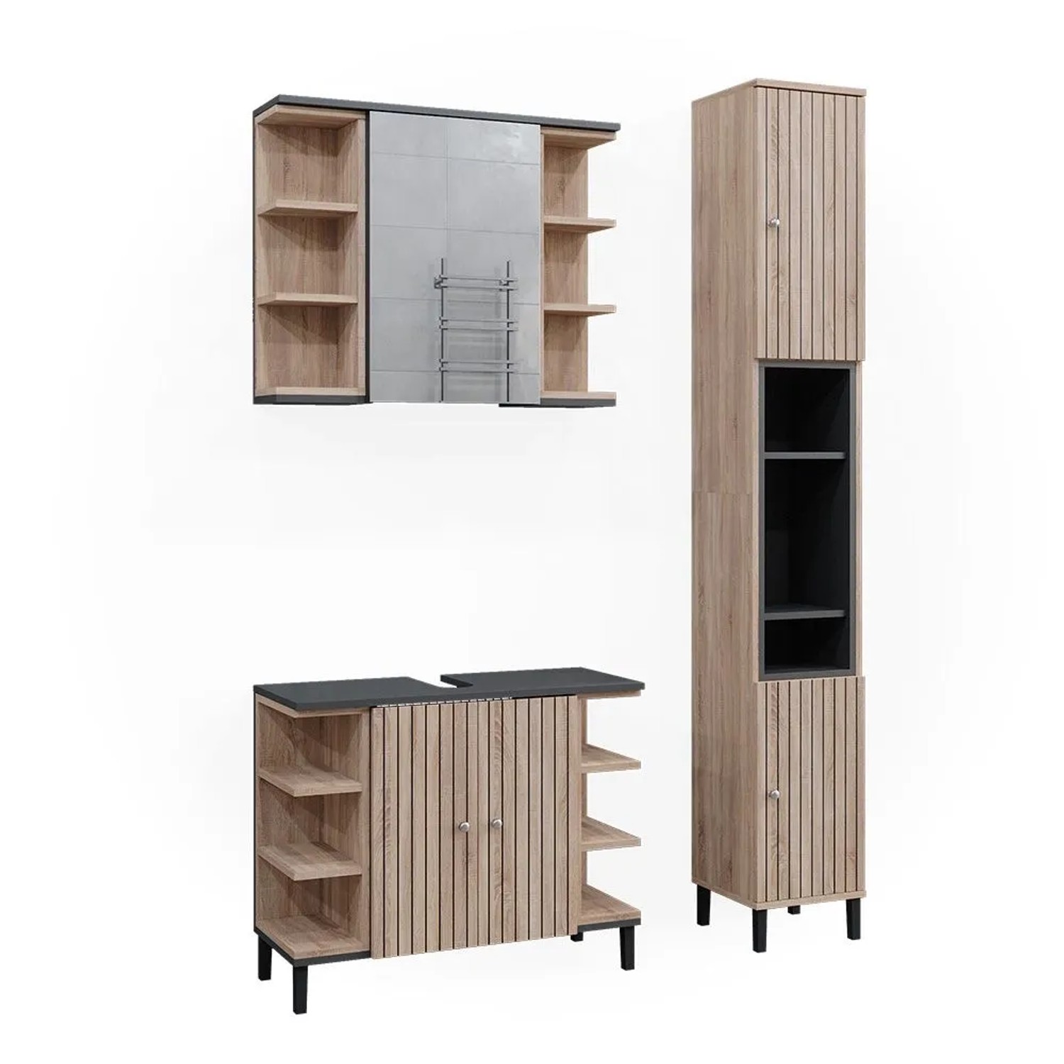 Vicco Badmöbel-Set Aquis Sonoma 80 x 64 3-teilig