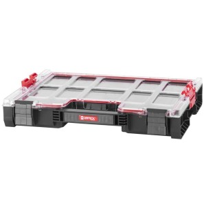 Schwarzer QBRICK Sortimentskasten Pro mit transparentem Deckel und Schaumstoffeinlage.