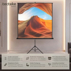 Tectake Beamer Leinwand  Ausziehbar Mit Standfestem  Klappbarem Stativ 203 x 203 cm 212 x 90 x 260 cm Weiß