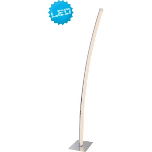 Moderne LED-Stehleuchte Dubai in Chrom mit Touch-Dimmer und warmweißem Licht.