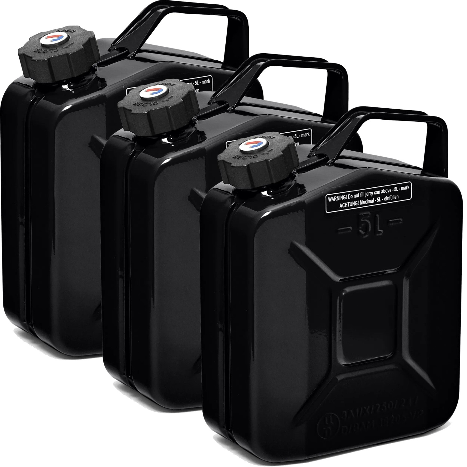 BW Kraftstoffkanister Metall Benzinkanister 3x 5 Liter mit Schraubverschluss Schwarz RAL 9005 TÜV-geprüft und UN-Zulassung Made in Europe